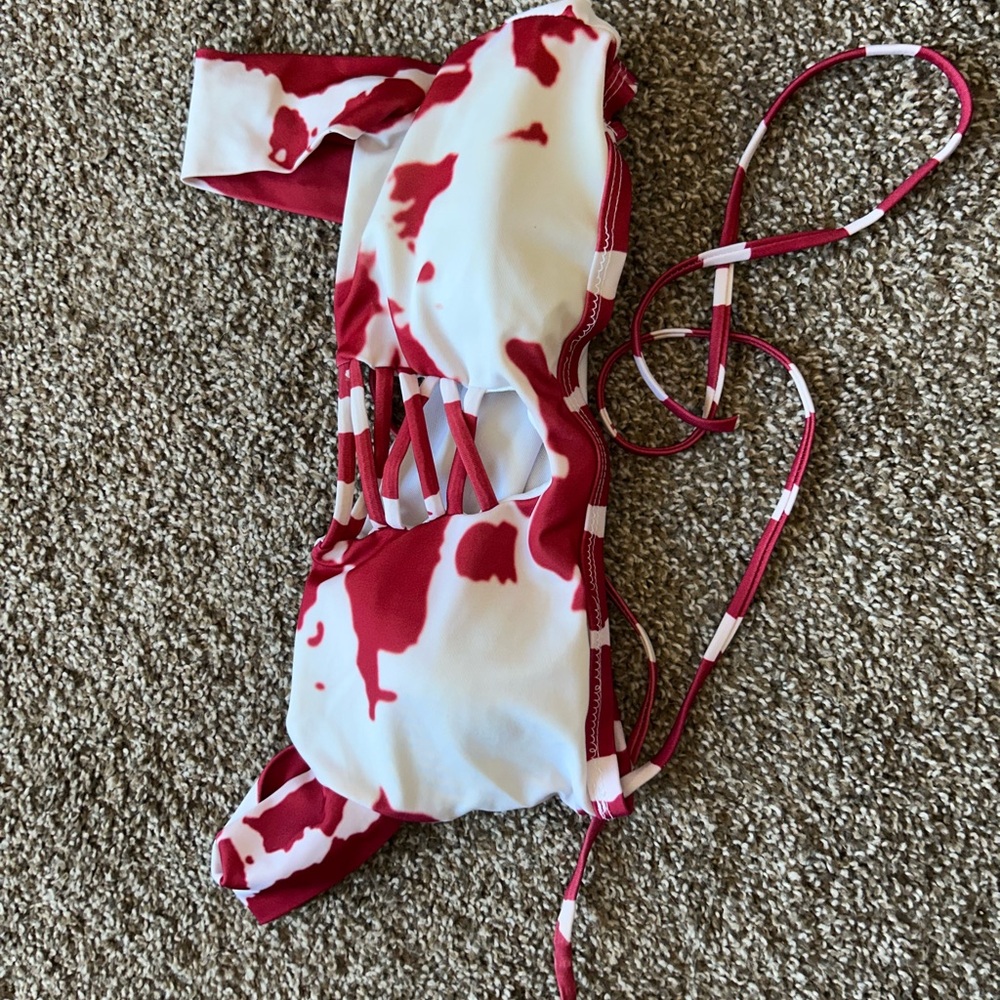 Red and White Bikini with Abstract Design